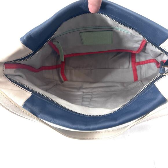 Coach Navy Blue / Ivory Leather Legacy Weekend Hobo Shoulder Bag Purse - Picture 12 of 14